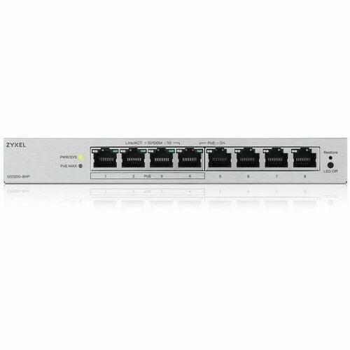 ZYXEL GS1200 GS1200-8HPV3 8 Ports Manageable Ethernet Switch - Gigabit Ethernet - 10/100/1000Base-T - 2 Layer Supported - 