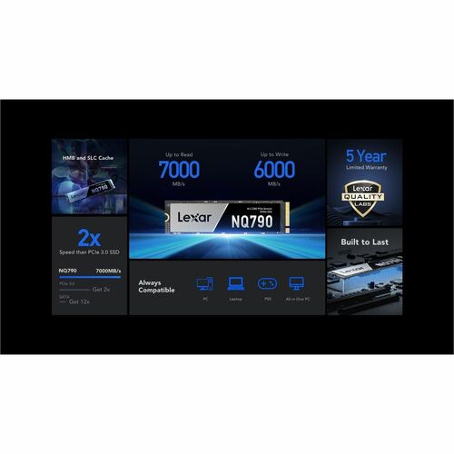 Lexar NQ790 512 GB Solid State Drive - M.2 2280 Internal - PCI Express NVMe (PCI Express NVMe 4.0 x4) - 300 TB TBW - 6400 