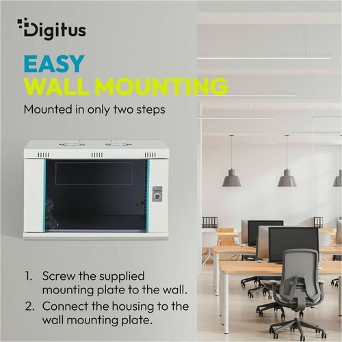 Digitus Dynamic-N 16U Wandmontierbar Geschlossener Schrank Rackschrank für Networking, Server - Hellgrau - Glas, Stahl, Bl