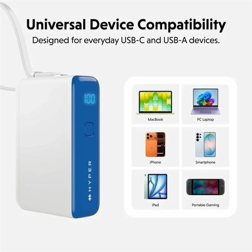 Hyperjuice Flex HJ5401OGGL Power Bank - Snorkel Blue - For Smartphone, Tablet PC, Notebook, USB Type A Device, USB Type C 