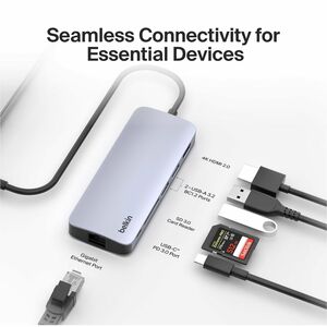 Belkin Connect USB-C 6-in-1 Multiport Hub - for Notebook, Desktop PC, Tablet PC, Smartphone, Monitor - Memory Card Reader 
