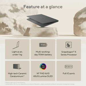 Asus Zenbook A14 UX3407 UX3407QA-QD420W 35.6 cm (14") Clamshell Copilot+ PC Notebook - WUXGA - Qualcomm Snapdragon X X1-26