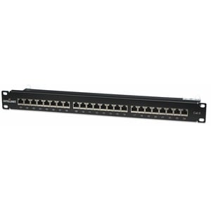 Patch Panel, Cat6, FTP, 24-Port, 1U, Shielded, 90° Top-Entry Punch-Down Blocks, Black - 24 x RJ-45 - 24 x RJ-11 - 1U High 