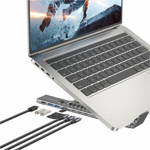 Foldable Laptop Stand with Docking Station (2USB-A 5Gbps + USB-C 5Gbps + HDMI 4K 60Hz + SD/Micro SD + PD 100W)