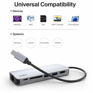 Belkin Connect USB-C 6-in-1 Multiport Hub - for Notebook, Desktop PC, Tablet PC, Smartphone, Monitor - Memory Card Reader 