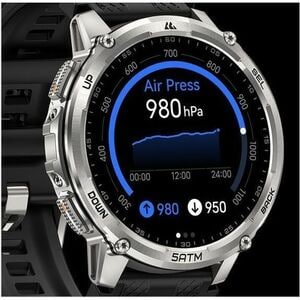 Kospet TANK T4C Smart Watch - Round Case Shape - Silver Body Color - Stainless Steel, Zinc Alloy Case Material - Silicone 