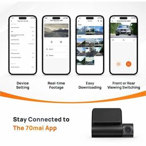 70mai A200 Front/Rear Vehicle Camera - 5.1 cm (2") Screen - Wireless - Night Vision - 1920 x 1080 Video - CMOS