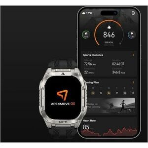Kospet TANK M4C Smart Watch - Square Case Shape - Silver Body Color - Stainless Steel, Zinc Alloy Case Material - Silicone