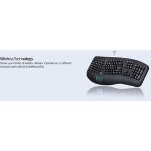Adesso 2.4GHz Wireless Ergonomic Touchpad Keyboard - Wireless Connectivity - RF - 30 ft - 2.40 GHz - USB Interface - 105 K