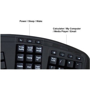 Adesso 2.4GHz Wireless Ergonomic Touchpad Keyboard - Wireless Connectivity - RF - 30 ft - 2.40 GHz - USB Interface - 105 K