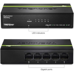 TRENDnet 5-Port Unmanaged Gigabit GREENnet Desktop Metal Switch, Ethernet-Network Switch, 5 x Gigabit Ports, Fanless, 10 G