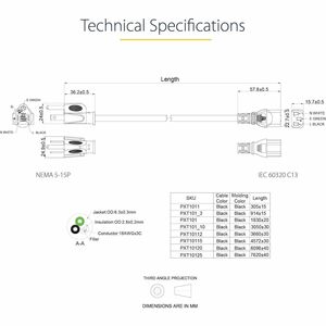 StarTech.com 1ft (30cm) Computer Power Cord, NEMA 5-15P to C13, 10A 125V 18AWG, Black Replacement AC PC Power Cord, TV/Mon