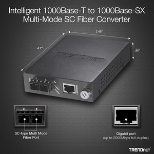 TRENDnet Intelligent 1000Base-T to 1000Base-SX Multi-Mode SC Fiber Media Converter, Up to 550M (1800 ft), Fiber to Etherne