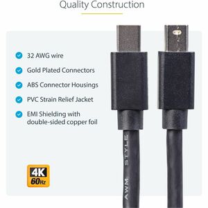 StarTech.com 3ft (1m) Mini DisplayPort Cable, 4K x 2K Ultra HD Video, Mini DisplayPort 1.2 Cable, Mini DP Cable for Monito