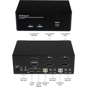 2 PORT DUAL DISPLAYPORT USB KVM SWITCH W/ AUDIO & USB HUB        IN