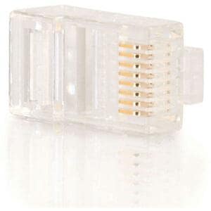 C2G RJ45 Cat5E Modular Plug for Round Stranded Cable Multipack (100-Pack) - 1 Pack - 1 x RJ-45 Network Male - Clear