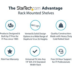StarTech.com 1U Server Rack Shelf, Universal Rack Mount Cantilever Tray for 19" Network Equipment Rack, Heavy Duty Steel, 