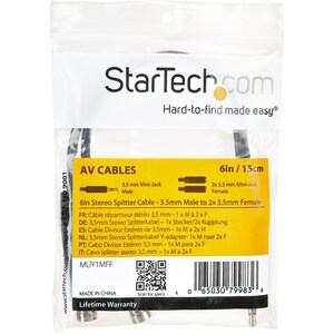 StarTech.com Stereo Splitter Cable - Phono Stereo 3.5mm (M) - Phono 2x Stereo (F) - 6in - Split a single headphone jack in