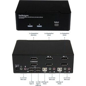 StarTech.com 2 Port Dual DisplayPort USB KVM Switch with Audio - 2 Computer(s) - 1 Local User(s) - WQUXGA - 3840 x 2400 - 