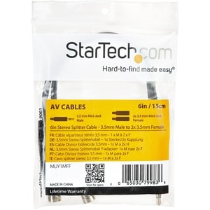 StarTech.com Câble répartiteur stéréo 15 cm - Mâle 3,5 mm vers femelle 2 x 3,5 mm - Cable for Casque - Diviseur de Câble -