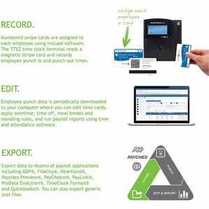 Pyramid Time Systems TimeTrax EZ Swipe Time Clock System, Ethernet - Magnetic Strip - 50, Upgradeable To 500 - Digital - W
