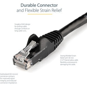 StarTech.com 5m Black Gigabit Snagless RJ45 UTP Cat6 Patch Cable - 5 m Patch Cord - 5m Cat 6 Patch Cable - 1 x RJ-45 Male 