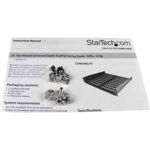StarTech.com Etagère cantilever ventilée pour rack de serveur universel 2U 16 pouces - Etagère d'armoire serveur fixe - 22