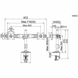 Amer Mounts Clamp Based Dual Monitor Mount for two 15"-24" LCD/LED Flat Panel Screens - Supports up to 26.5lb monitors, +/