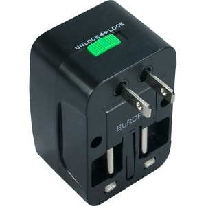 QVS Premium World Power Travel Adaptor Kit with Surge Protection - 110 V AC, 220 V AC Input - Black - 1