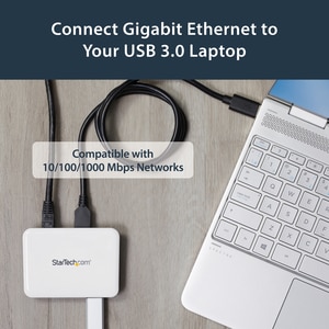 StarTech.com USB 3.0 to Gigabit Ethernet NIC Network Adapter with 3 Port Hub - White - 3 Total USB Port(s) - 3 USB 3.0 Por