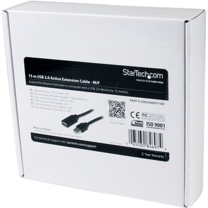StarTech.com 15m USB 2.0 Active Extension Cable - M/F - Cable for Wall Outlet, Power Adapter - First End: 1 x 4-pin USB Ty
