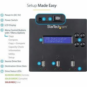 StarTech.com Standalone 1 to 2 USB Thumb Drive Duplicator/Eraser, Multiple USB Flash Drive Copier/Cloner, Sector-by-Sector