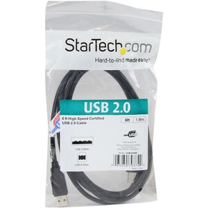 StarTech.com Cable USB 2.0 Certificado de 1.8 metros para Impresora - 1x USB A Macho - 1x USB B Macho - Negro - Cable for 