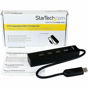 StarTech.com USB Hub - USB 3.0 Type A - 5 GB/s - Portable - Black - 4 Total USB Port(s) - 4 USB 3.0 Port(s) - PC, Mac