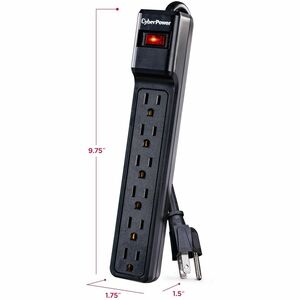 CyberPower CSB6012 Essential 6 - Outlet Surge with 1200 J - Clamping Voltage 800V, 12 ft, NEMA 5-15P, Straight, 15 Amp, EM