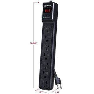 CyberPower CSB706 Essential 7 - Outlet Surge with 1500 J - Clamping Voltage 500V, 6 ft Cord, NEMA 5-15P, Straight Plug , 1