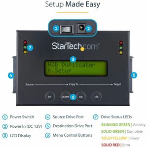 StarTech 1:1 Standalone Hard Drive Duplicator & Eraser, SATA HDD / SSD Disk Cloner / Copier / Wiper / Sanitizer, TAA Compl