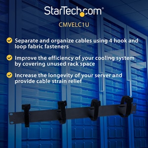 StarTech.com Cable Management Panel with Hook and Loop Strips for Server Racks - 1U - Cable Management Panel - 1U Height -