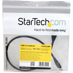 StarTech.com 0.5m (1.5ft) Black SuperSpeed USB 3.0 (5Gbps) Cable A to Micro B - M/M - Connect a USB 3.0 Micro USB external