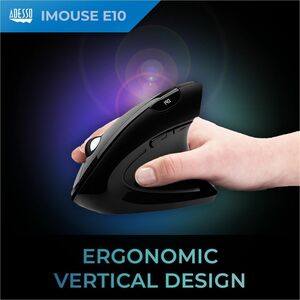 Adesso iMouse E10 2.4 GHz RF Wireless Vertical Ergonomic Mouse - Optical - Wireless - 30 ft - Radio Frequency - 2.40 GHz -