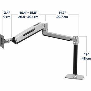 Ergotron Mounting Arm for Display Screen, Digital Signage Display, LCD Display, TV - Polished Aluminum - Height Adjustable