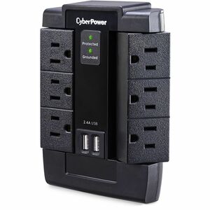 CyberPower CSP600WSU Professional 6 - Outlet Surge with 1200 J - Clamping Voltage 800V, NEMA 5-15P, Wall Tap, 2 - 2.4 Amps