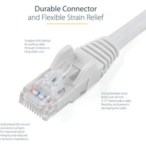 1M CAT6 WHITE SNAGLESS GIGABIT ETHERNET RJ45 CBL MALE TO MALE