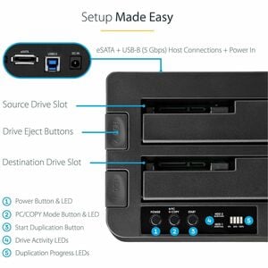 StarTech.com Standalone Hard Drive Duplicator Dock, External Dual Bay HDD/SSD Cloner/Copier, USB 3.0 / eSATA, SATA Disk Cl