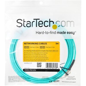 StarTech.com 5m (16.4ft) LC/UPC to LC/UPC OM3 Multimode Fiber Optic Cable, Full Duplex 50/125 Zipcord, 100G, LSZH Fiber Ju