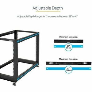 StarTech.com 4-Post 12U Mobile Open Frame Server Rack, 19" Network Rack with Casters, Rolling Rack for Computer/AV/Data/IT