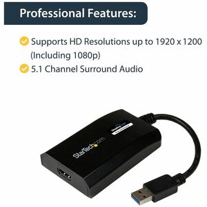 StarTech.com USB 3.0 to HDMI Adapter, DisplayLink Certified, 1920x1200, USB-A to HDMI Display Adapter, External Graphics C