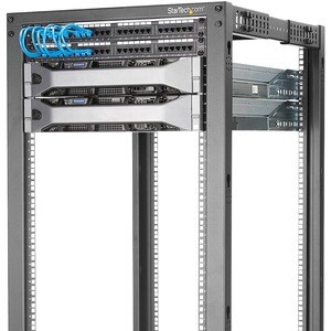 StarTech.com 25U Adjustable Depth Open Frame 4 Post Server Rack w/ Casters / Levelers and Cable Management Hooks - Steel, 