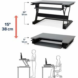 Ergotron WorkFit-T, Standing Desk Workstation (black with grey surface) - Gray Top - 35 lb Capacity - Height Adjustable - 