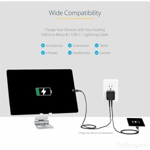StarTech.com Cargador de Pared USB de 2 Puertos para Tablets Teléfono Celular - Cargador de Alta Potencia para Viajes - 1 